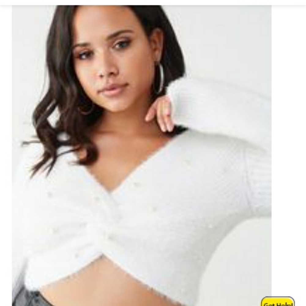 Cropped sweater, white, L